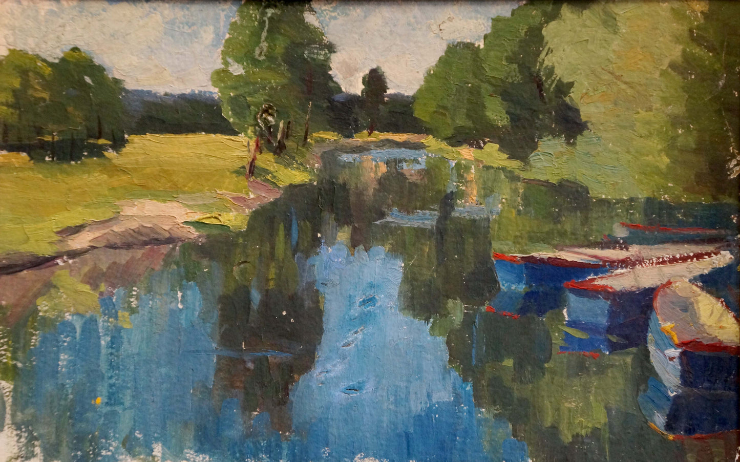 Oil painting Trees along the river Unknown artist