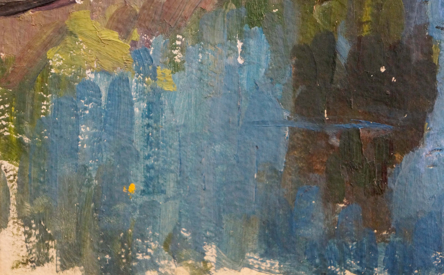 Oil painting Trees along the river Unknown artist