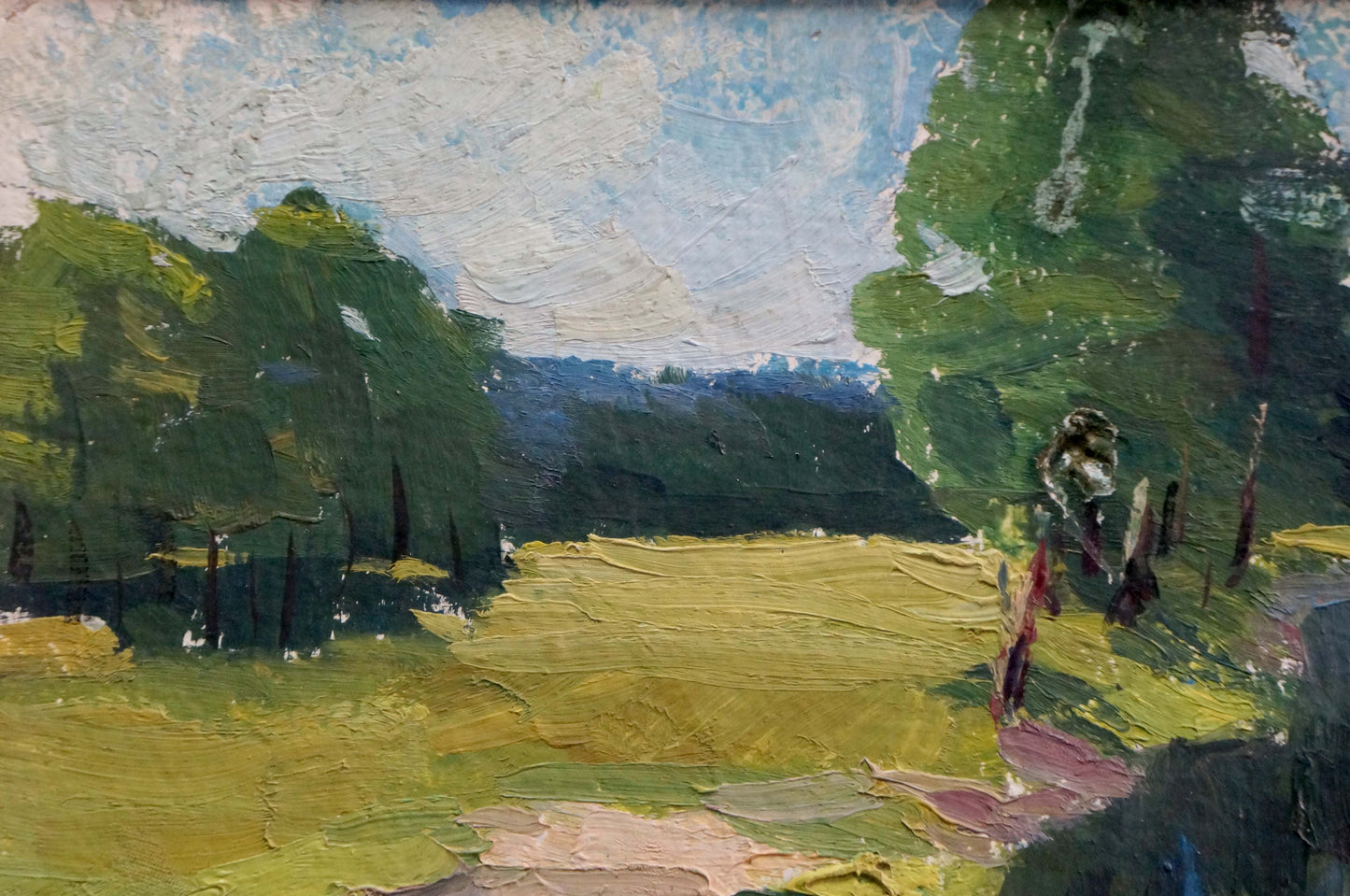 Oil painting Trees along the river Unknown artist