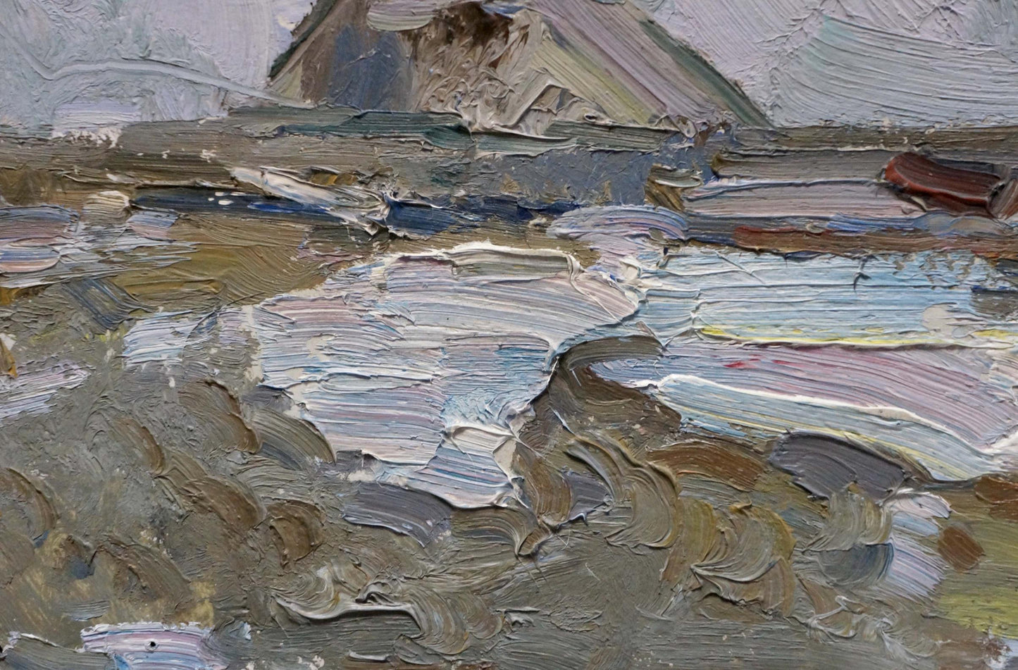 Oil painting Houses on the outskirts Sevastyanov Viktor Grigorievich