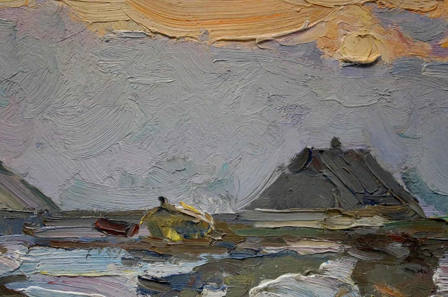 Oil painting Houses on the outskirts Sevastyanov Viktor Grigorievich