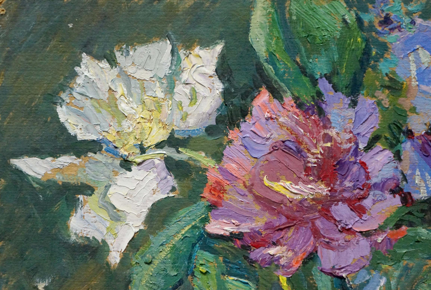Oil painting Vase with flowers in the garden Unknown artist