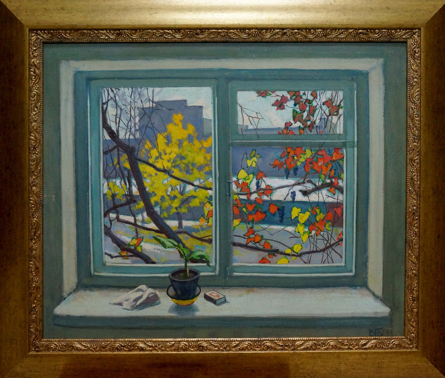 Oil painting View from the window Vlasov Vladimir Grigorievich