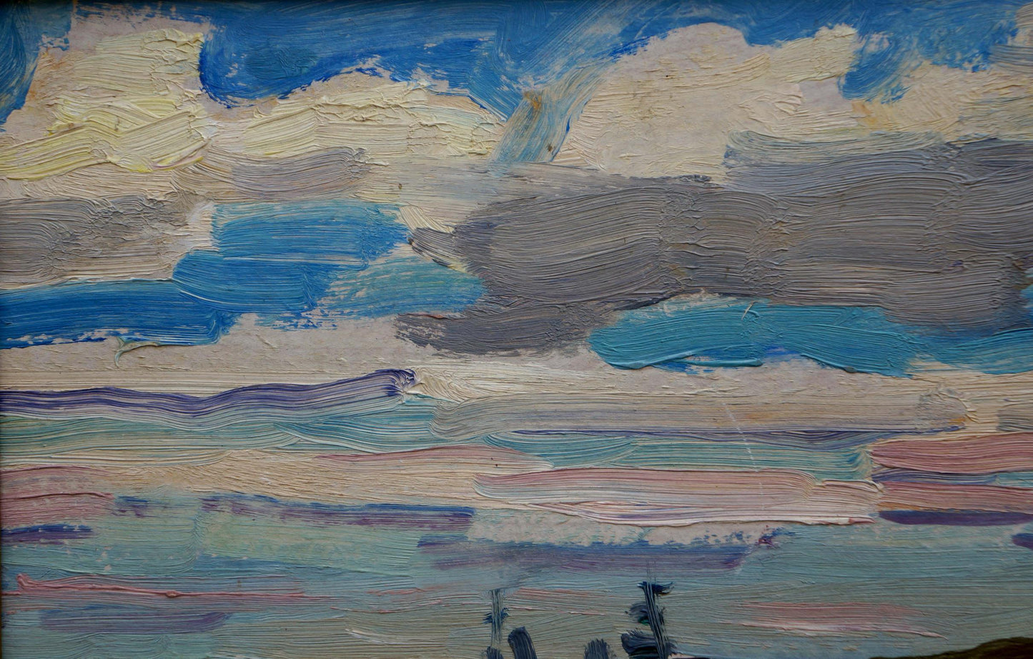 The oil painting portrays a ship voyaging across the sea