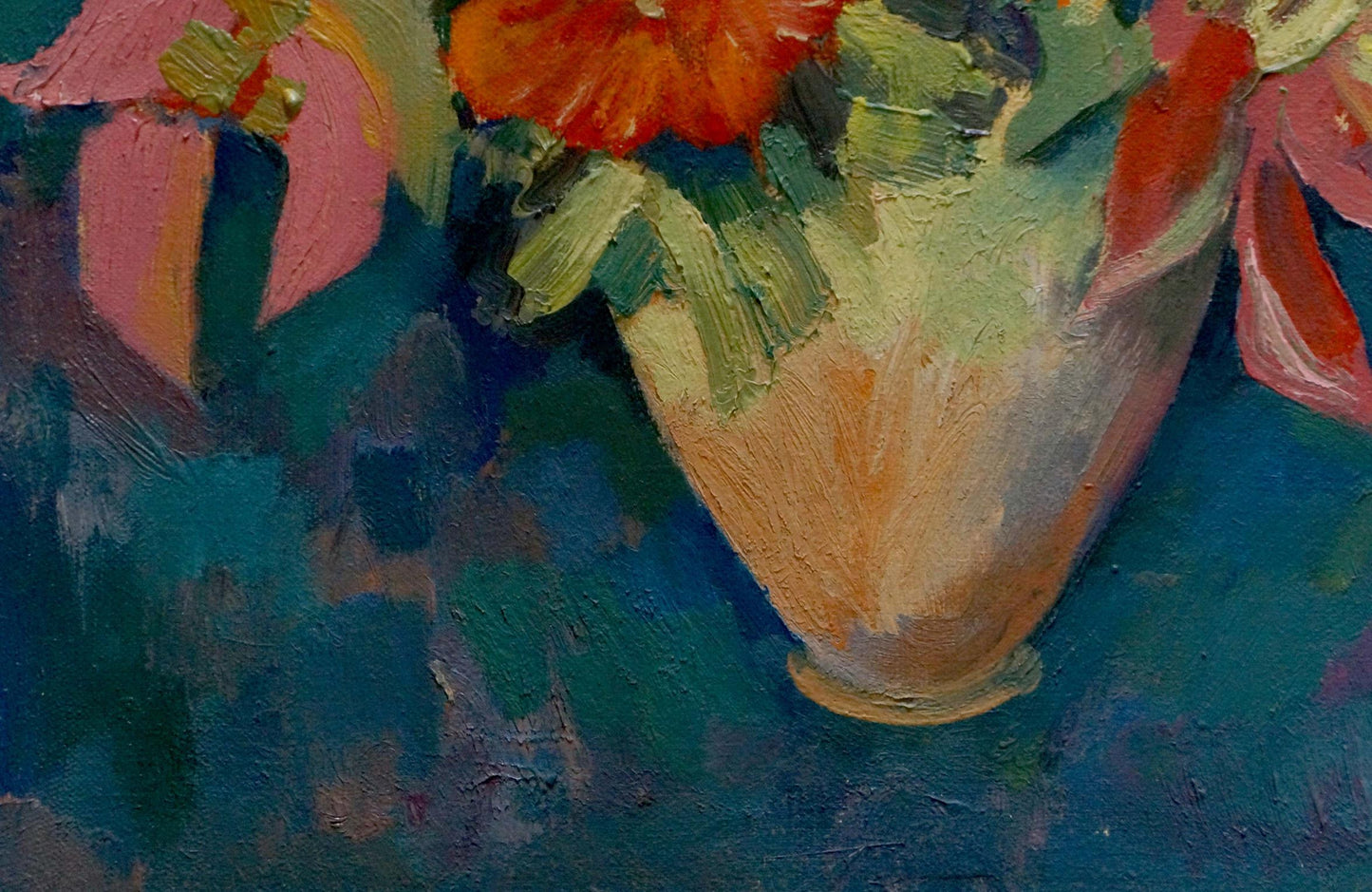 Oil painting Flowers on a blue canvas Evgeny Fedko
