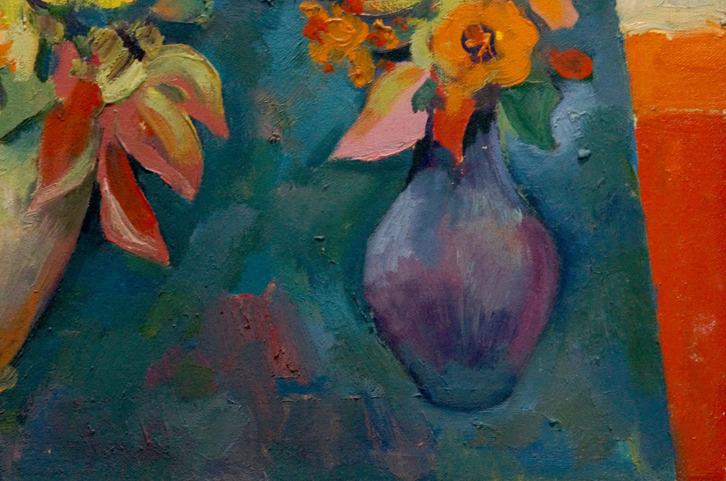 Oil painting Flowers on a blue canvas Evgeny Fedko