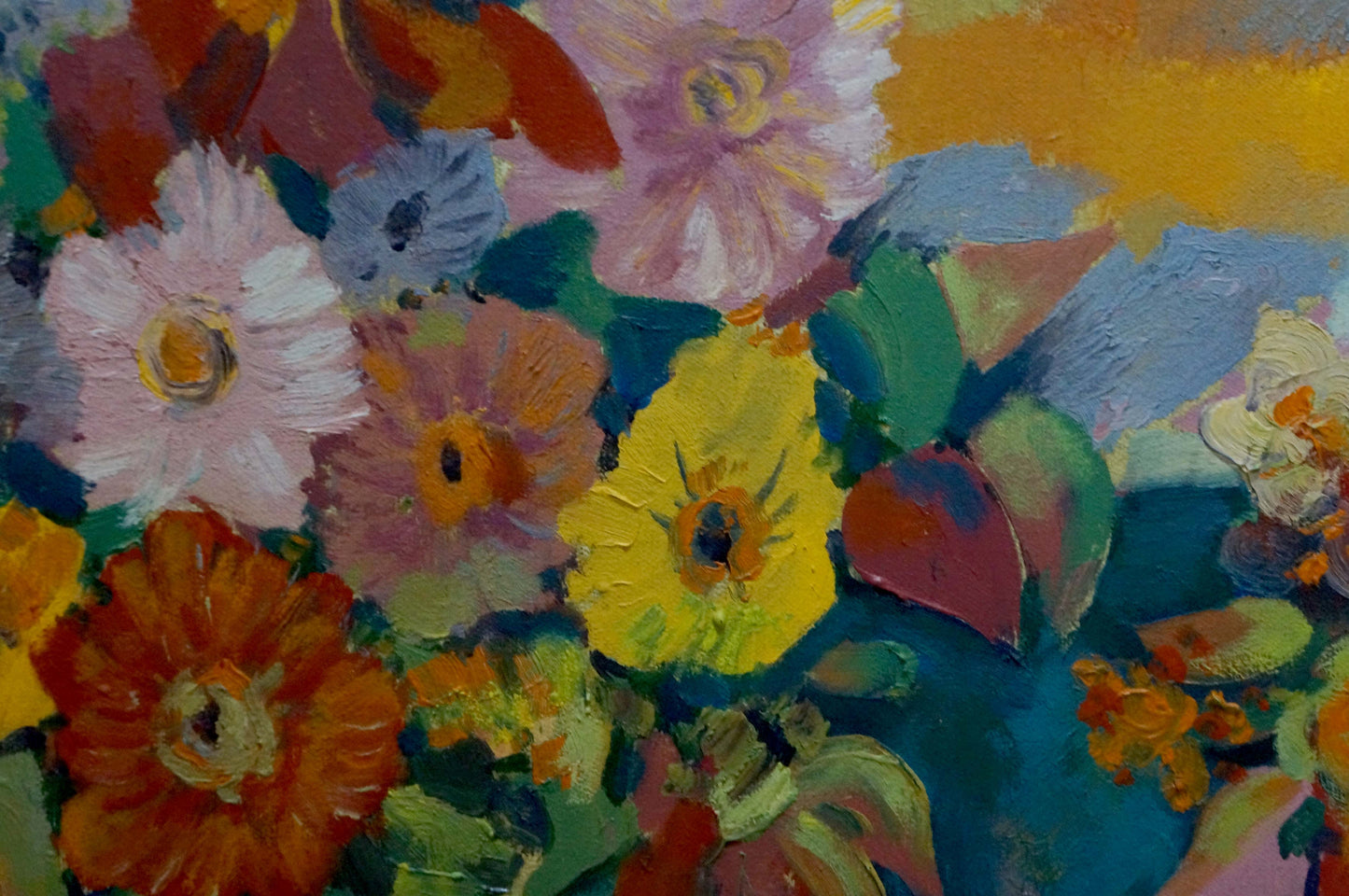 Oil painting Flowers on a blue canvas Evgeny Fedko