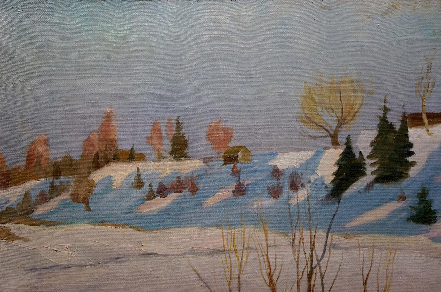 Oil painting Snowdrifts near the stream Unknown artist