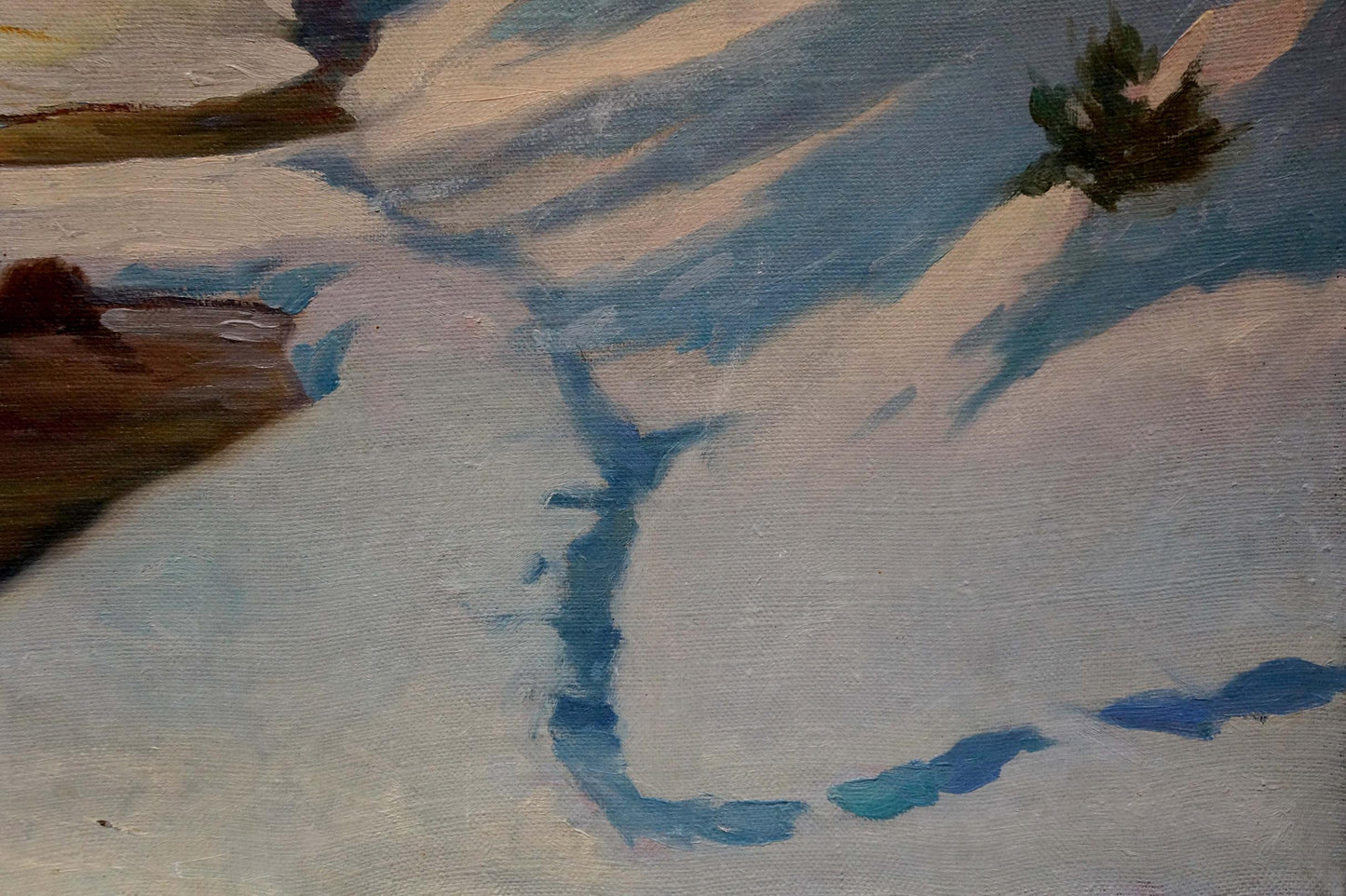 Oil painting Snowdrifts near the stream Unknown artist