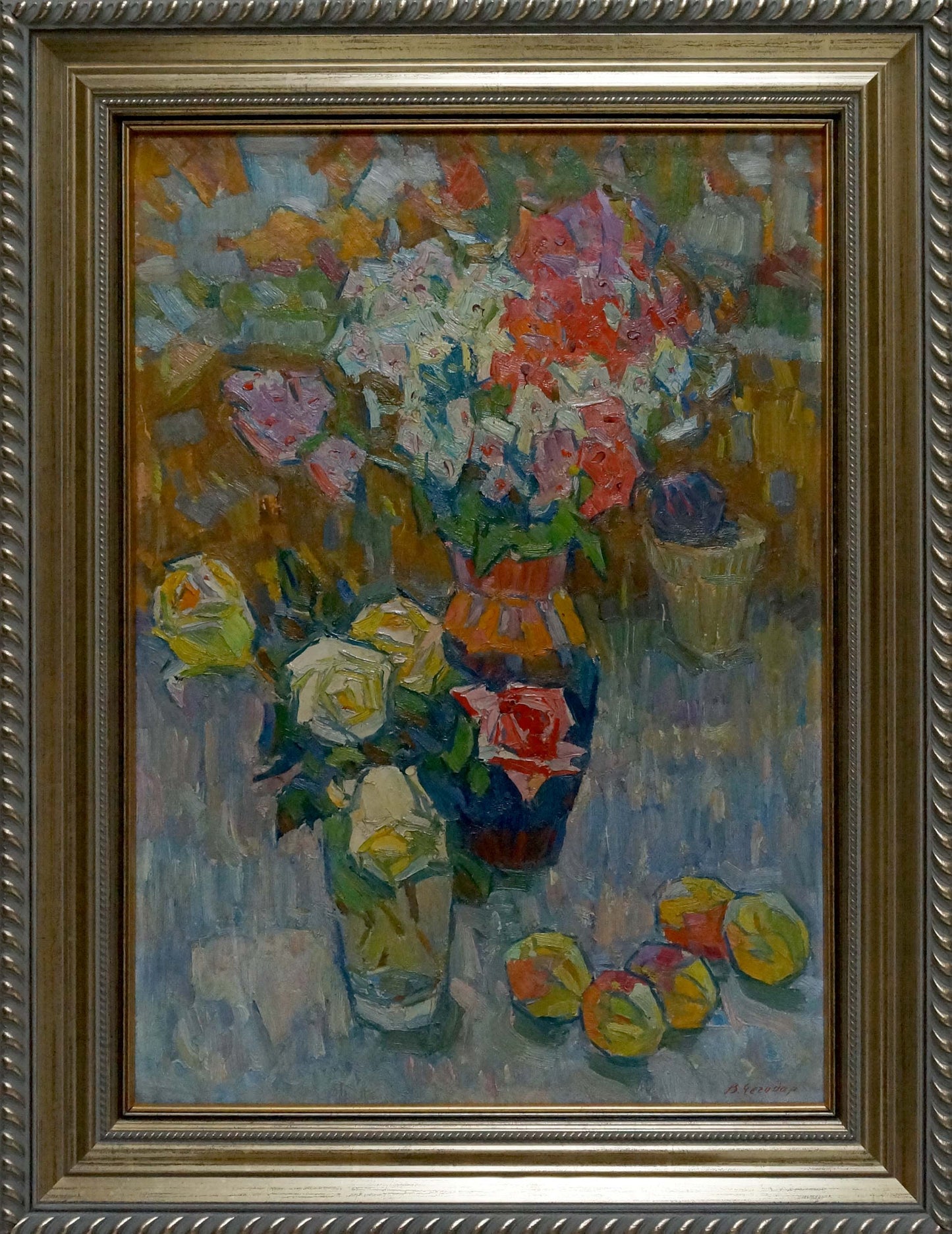 Oil painting Roses and fruits Vasily Chegodar