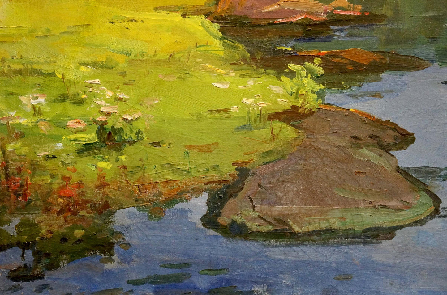Oil painting Day dawn on a river landscape Unknown artist
