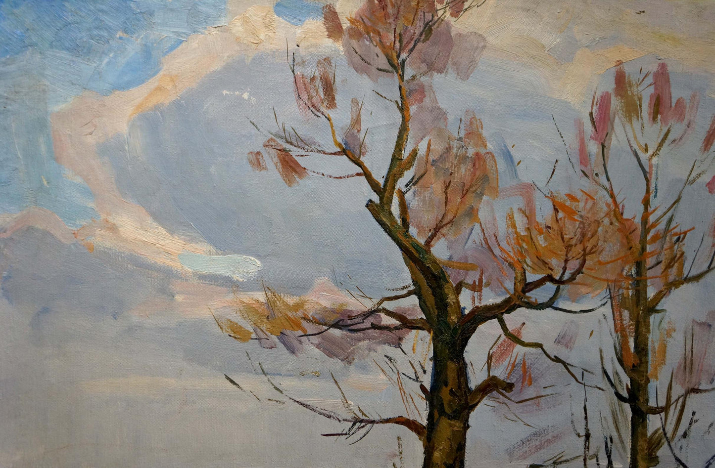 End of Winter depicted in oil by Vladimir Alexandrovich Zhugan