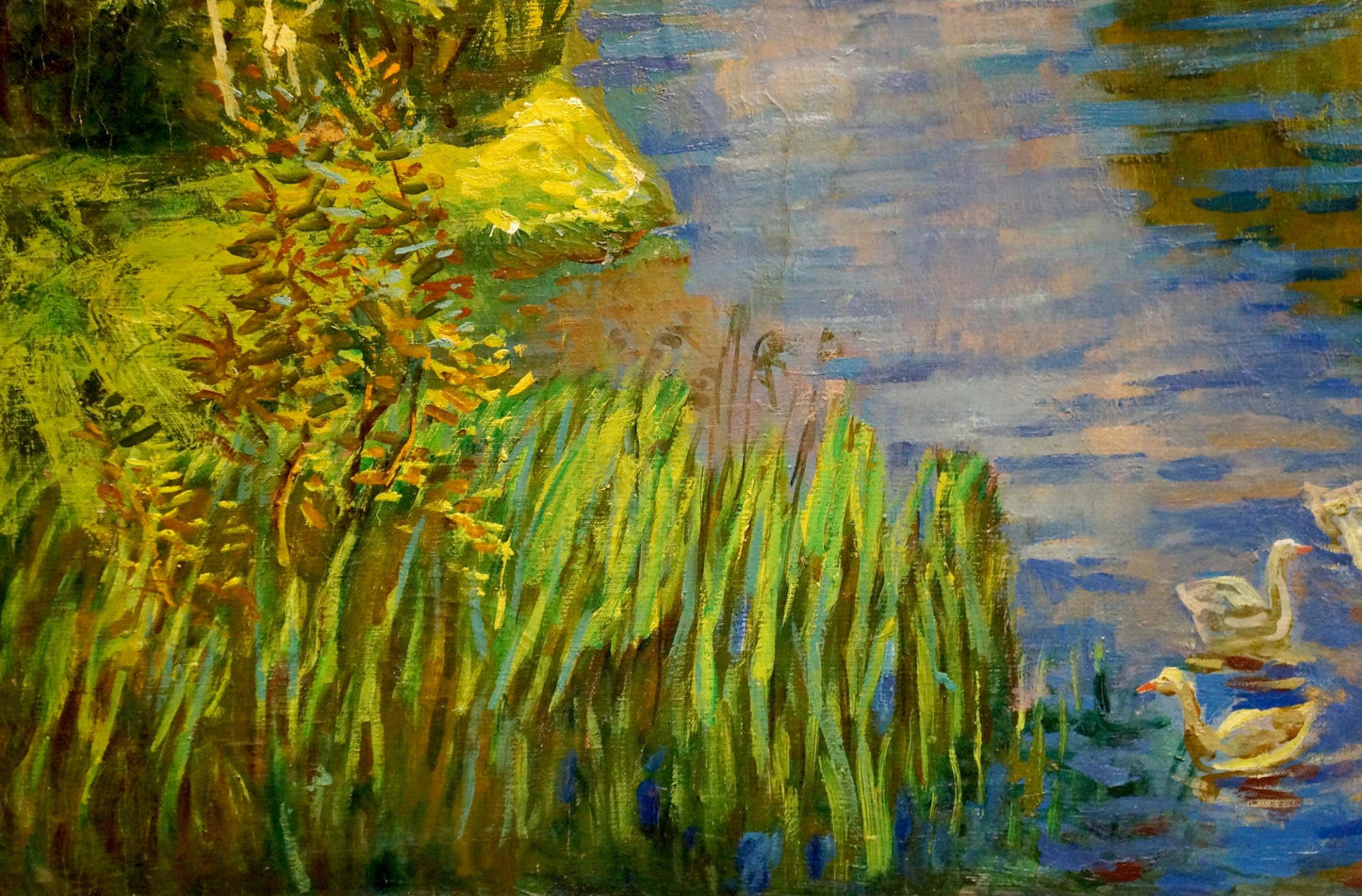 Oil painting Ducks swim on the river Unknown artist