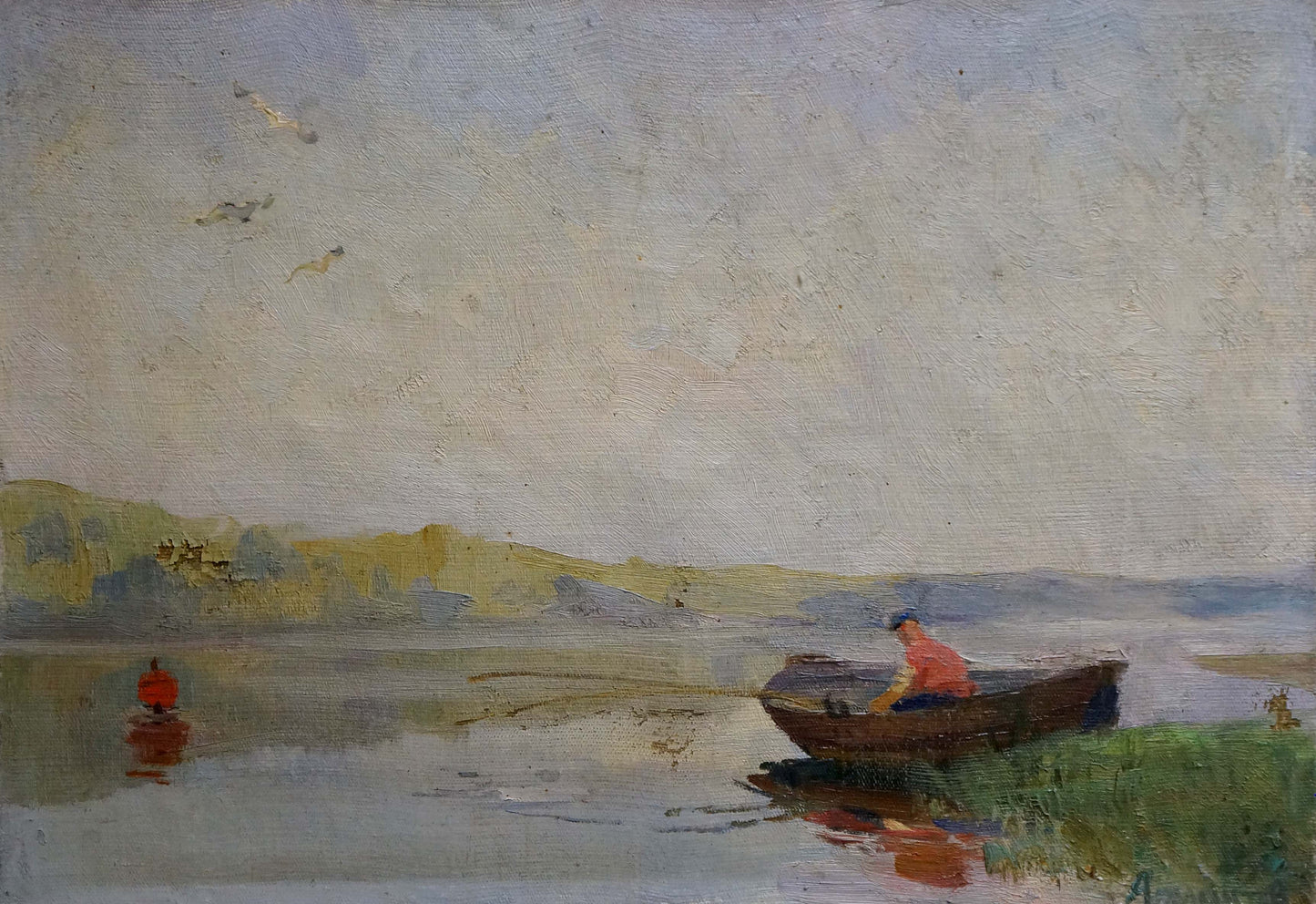 Oil painting Fishing Atlantov Vladimir Nikolaevich