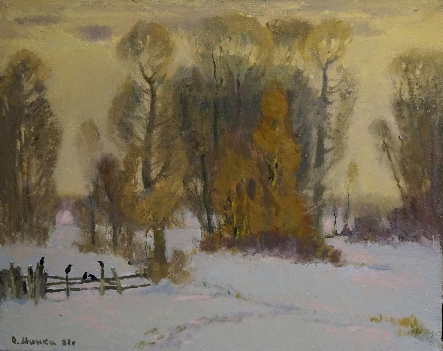 Oil painting Winter evening forest Alexander Mynka