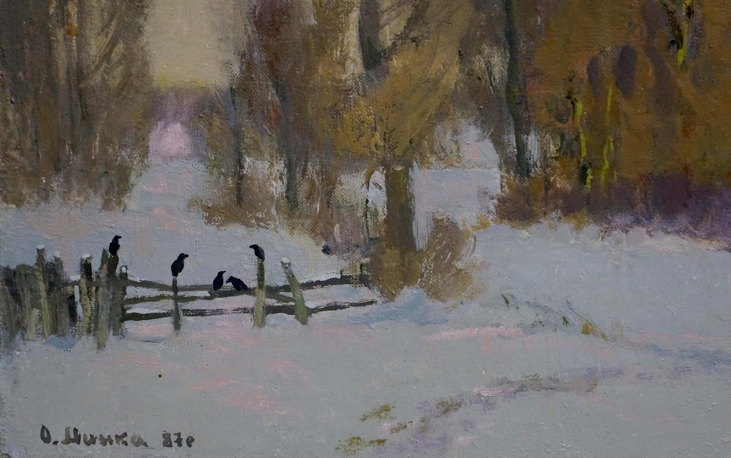 Oil painting Winter evening forest Alexander Mynka