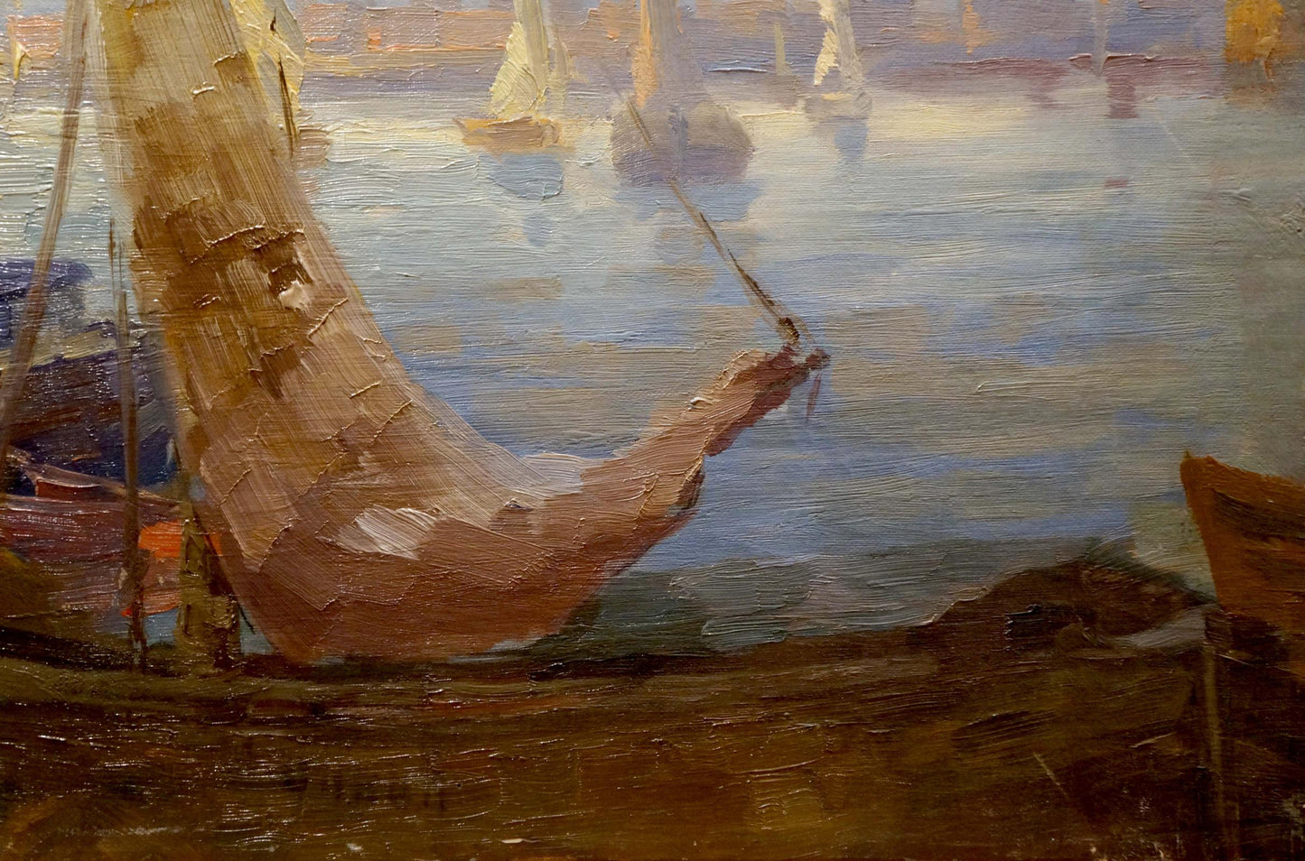 Oil painting Boats in the port