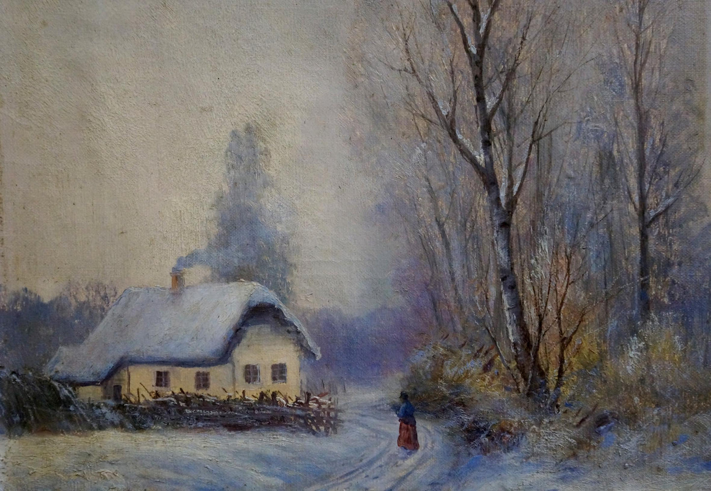 Oil painting Walk through winter nature Unknown artist