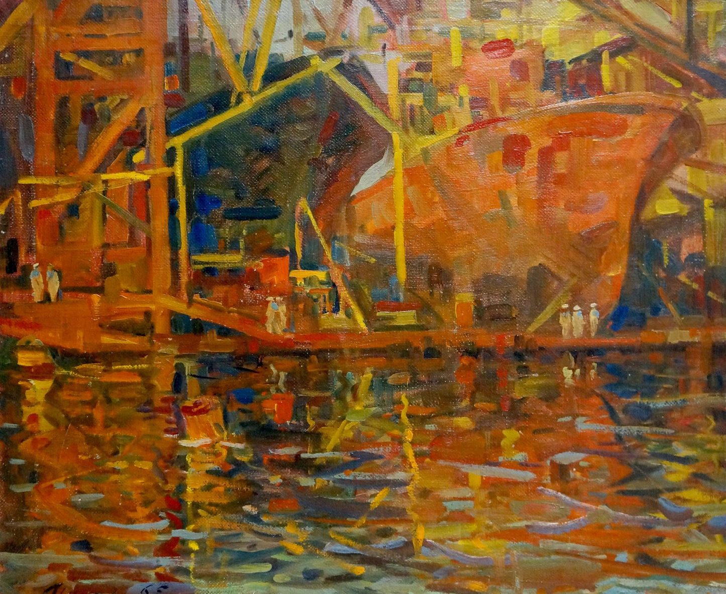 Oil painting Ship in port Atayan Armen Arshakovich
