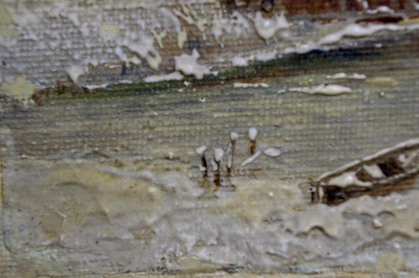 Oil painting Boat on a frozen river Unknown artist