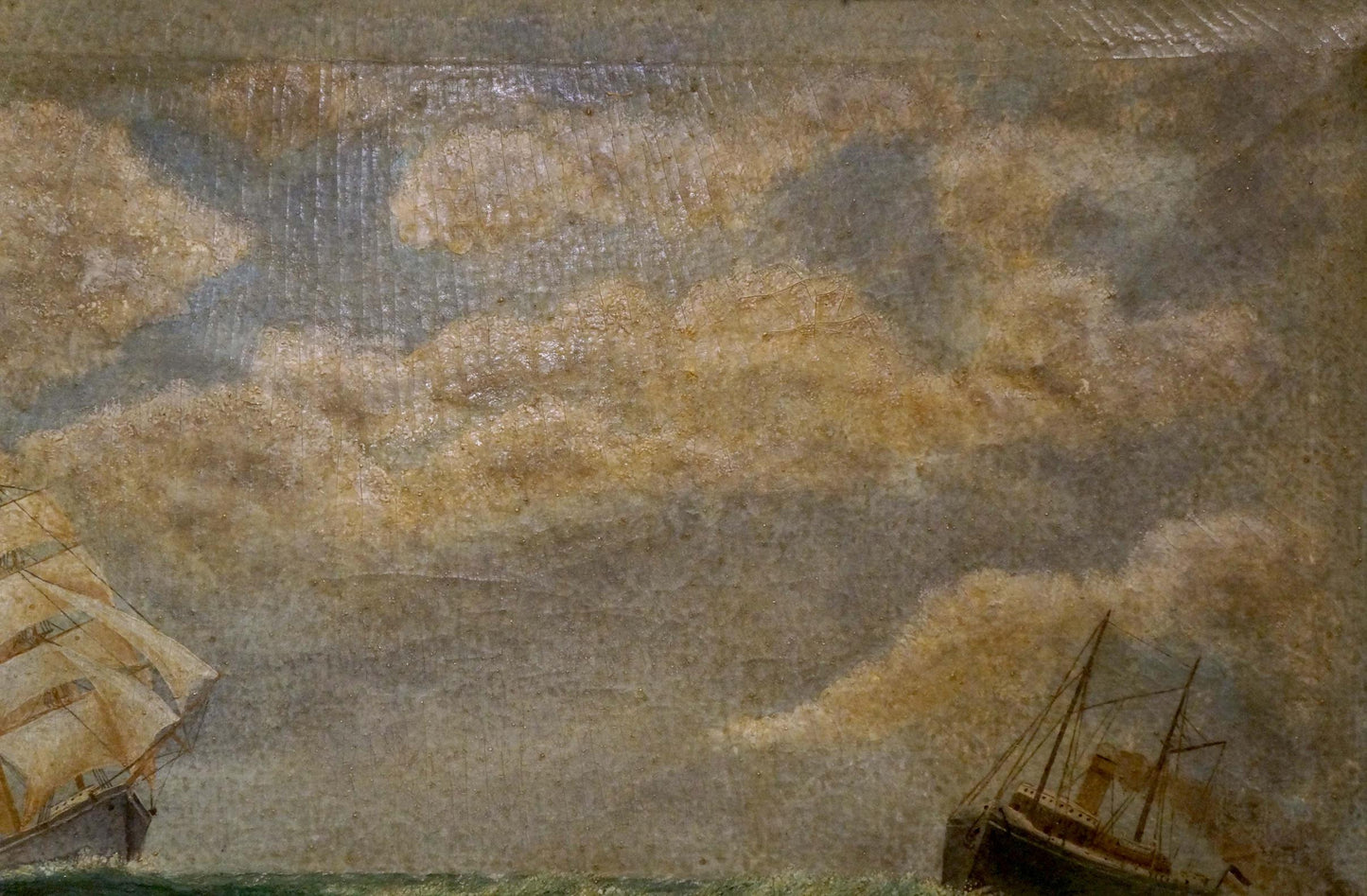 Oil painting Two ships at sea European artist