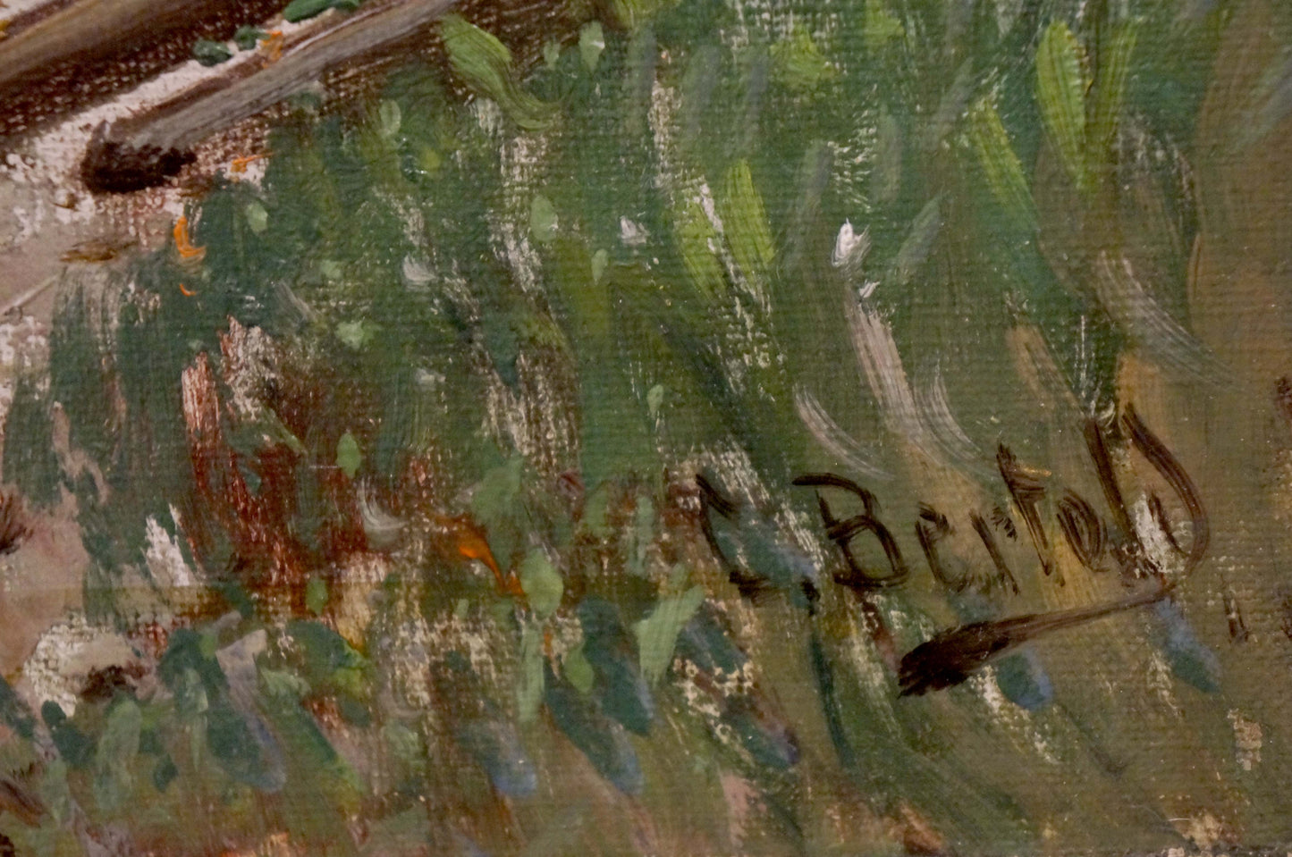 Oil painting Boat ride near the mountains European artist