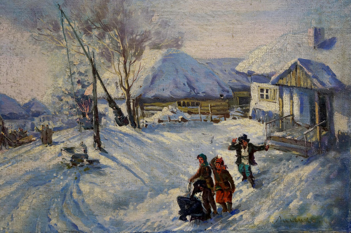 Oil painting Winter. Rural landscape Lysenko Sergey Nikolaevich