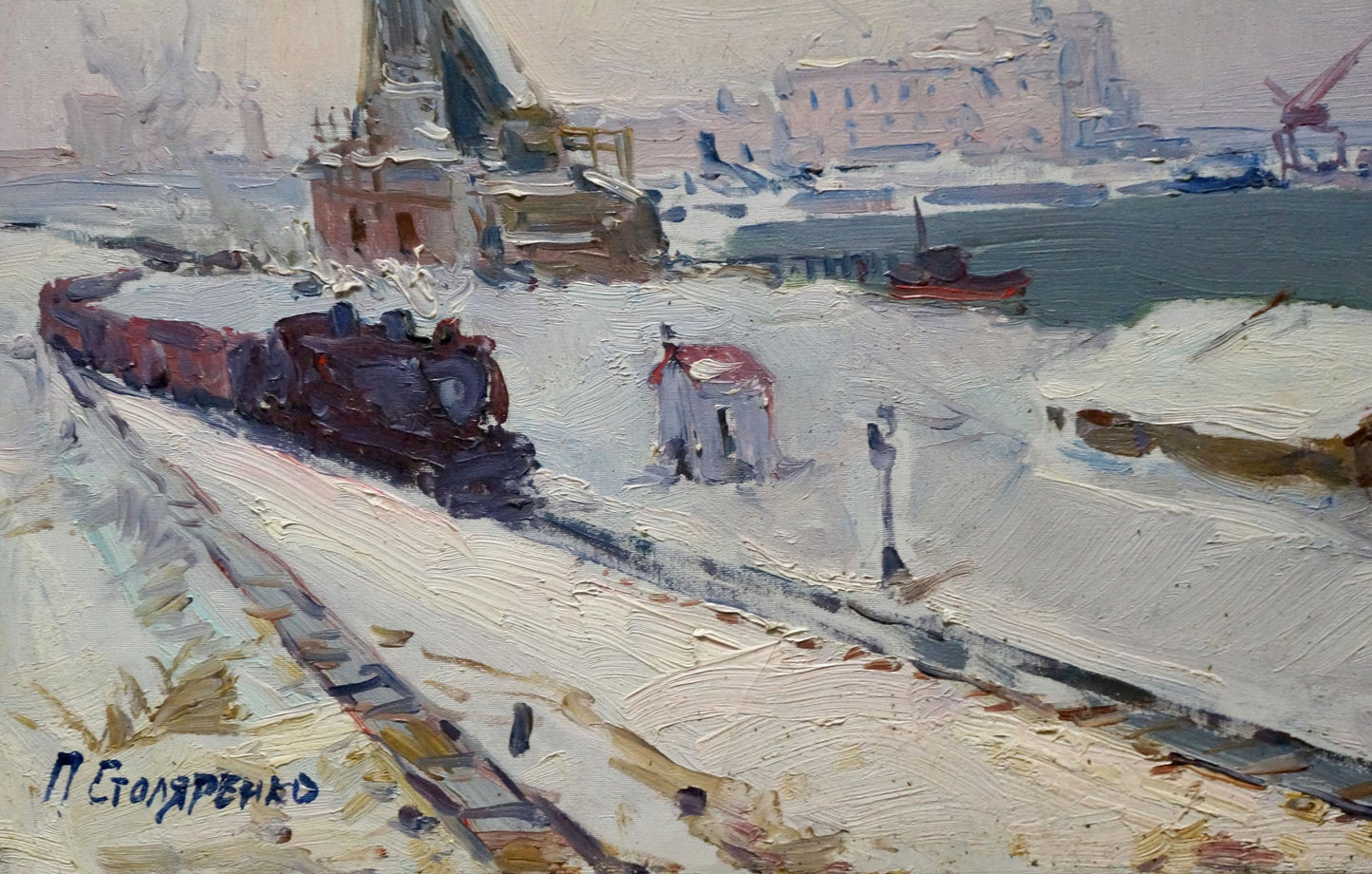 Oil painting In Port Pyotr Kuzmich Stolyarenko