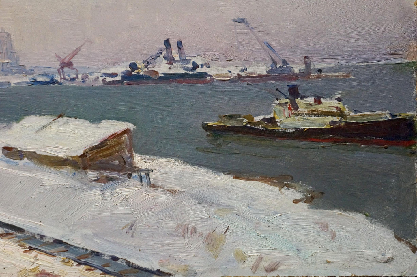 Oil painting In Port Pyotr Kuzmich Stolyarenko