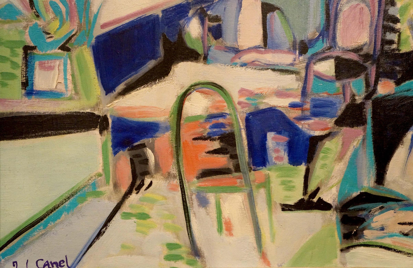 Abstract oil painting Family at the table Canel L.