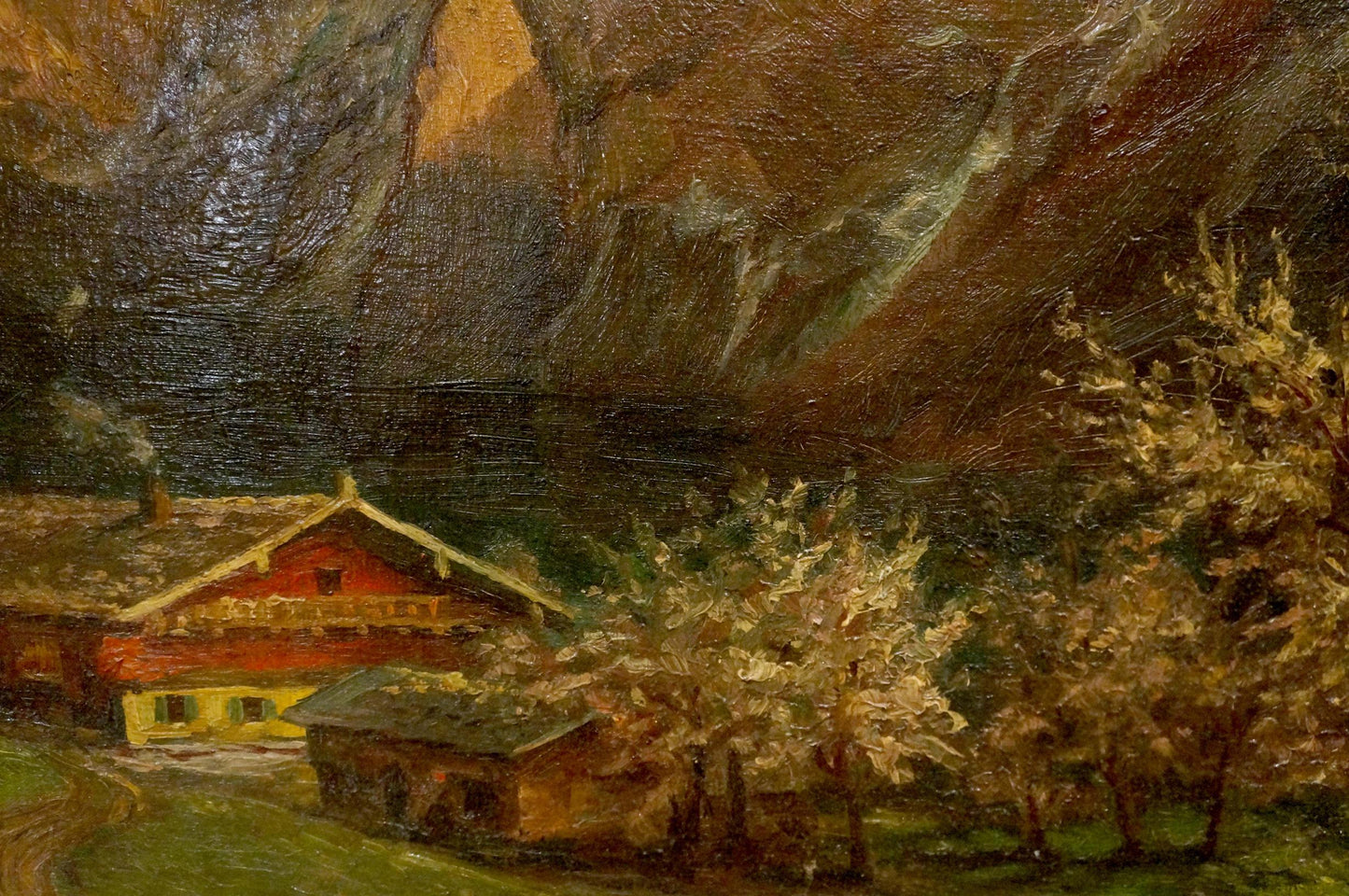 Oil painting House near the mountain European artist