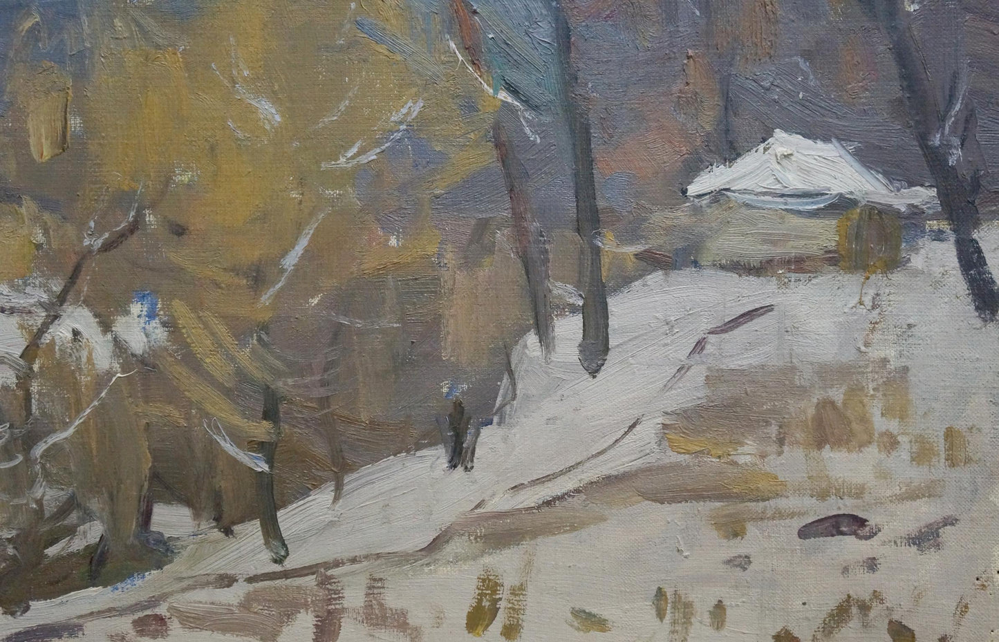 Oil painting Winter forest landscape Moses Gantman