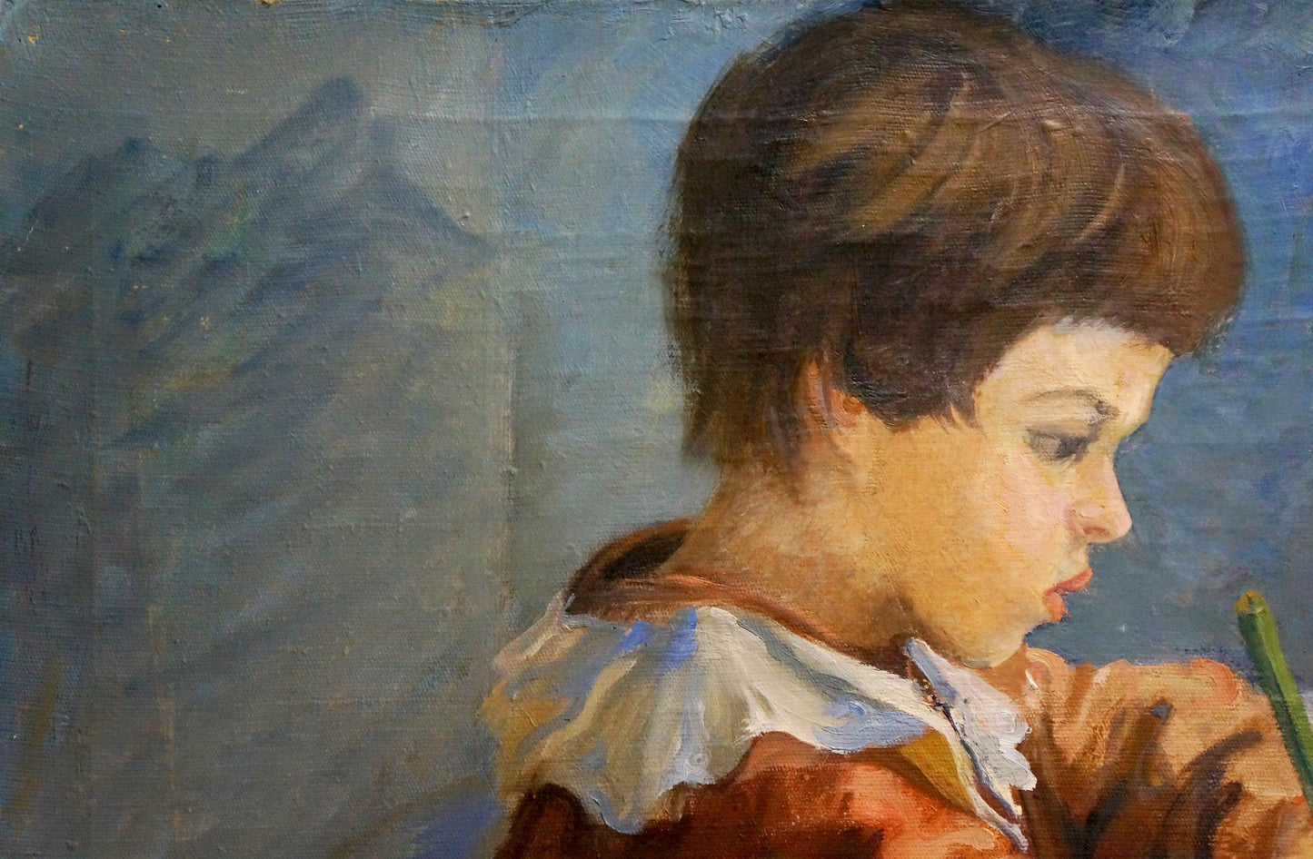 Oil painting Portrait of a schoolboy
