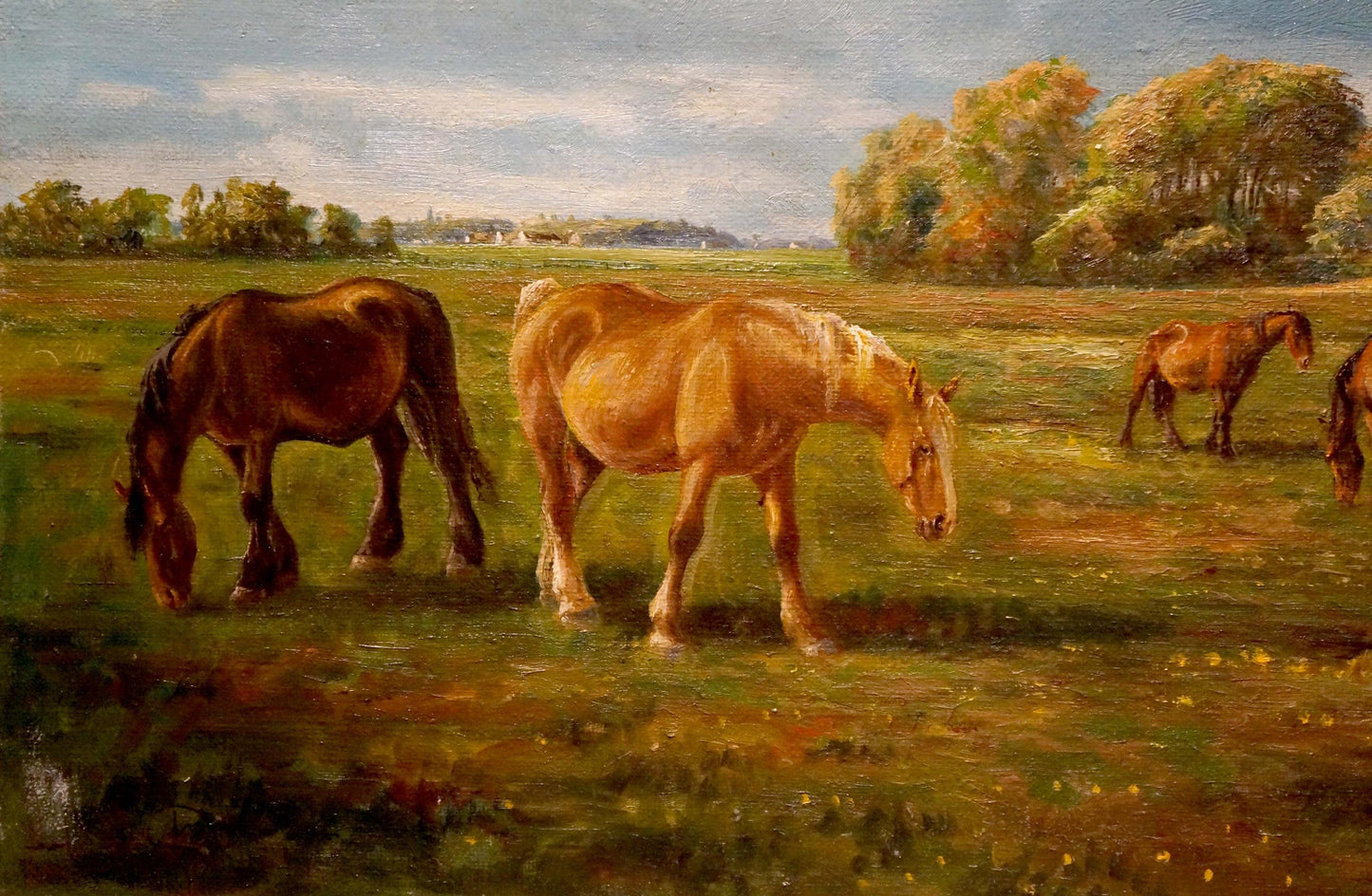 Oil painting Horses graze
