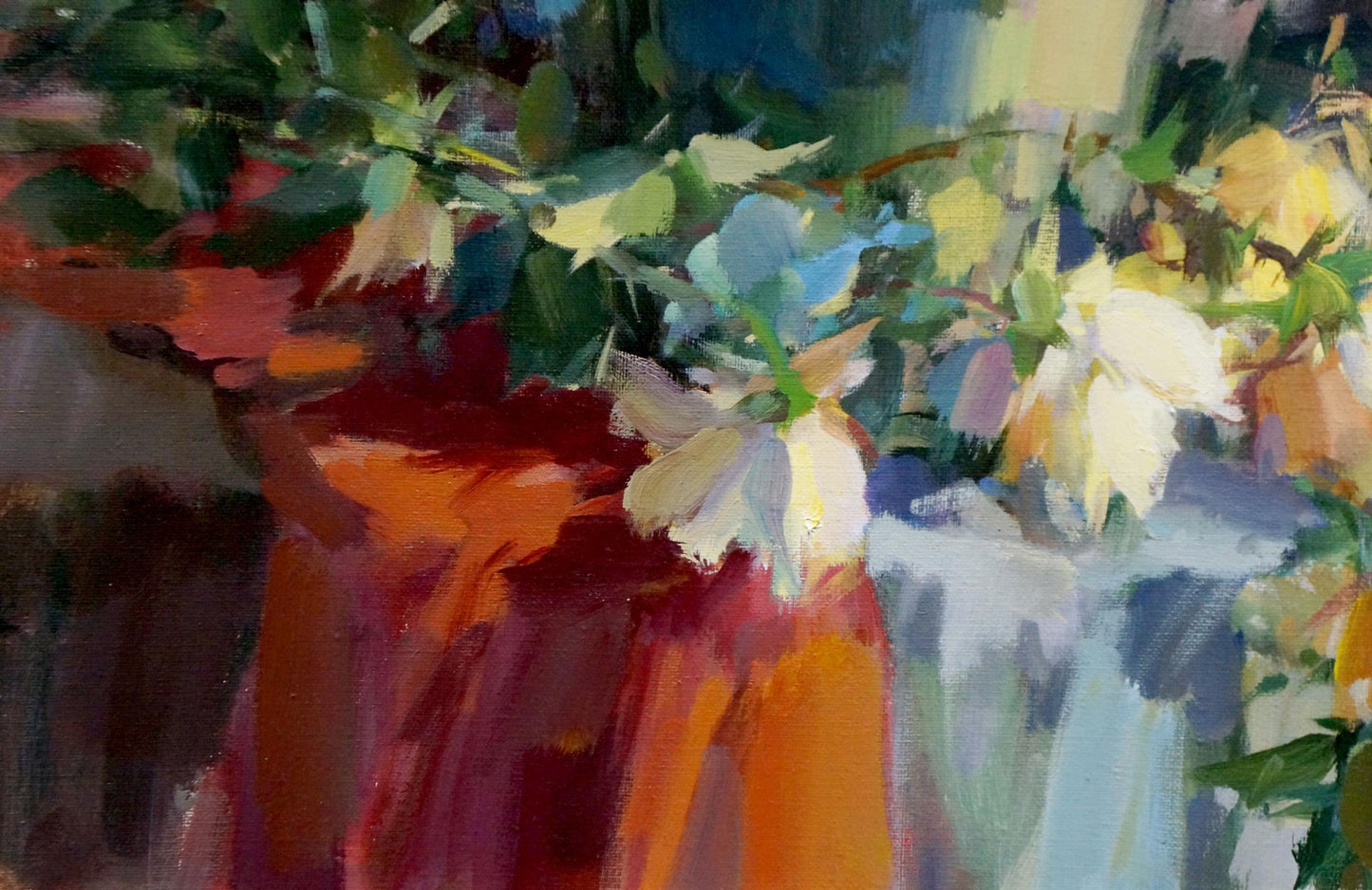 Oil painting Still life with flowers and drinks Unknown artist