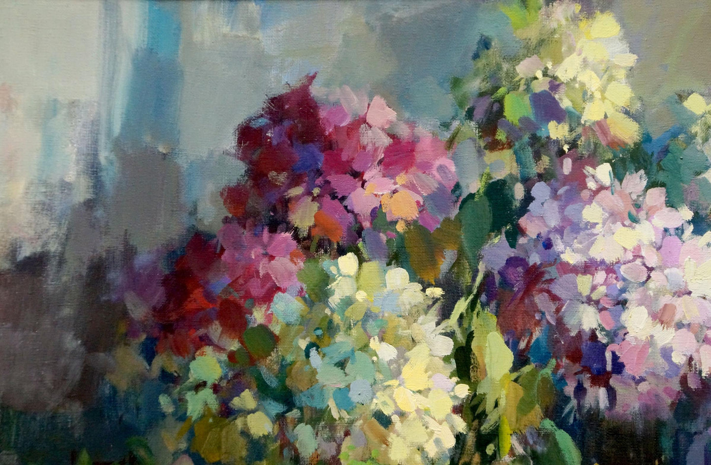 Oil painting Still life with flowers and drinks Unknown artist