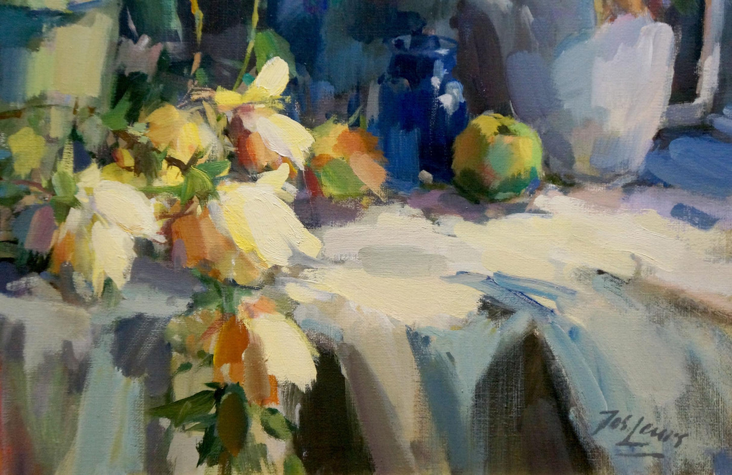 Oil painting Still life with flowers and drinks Unknown artist