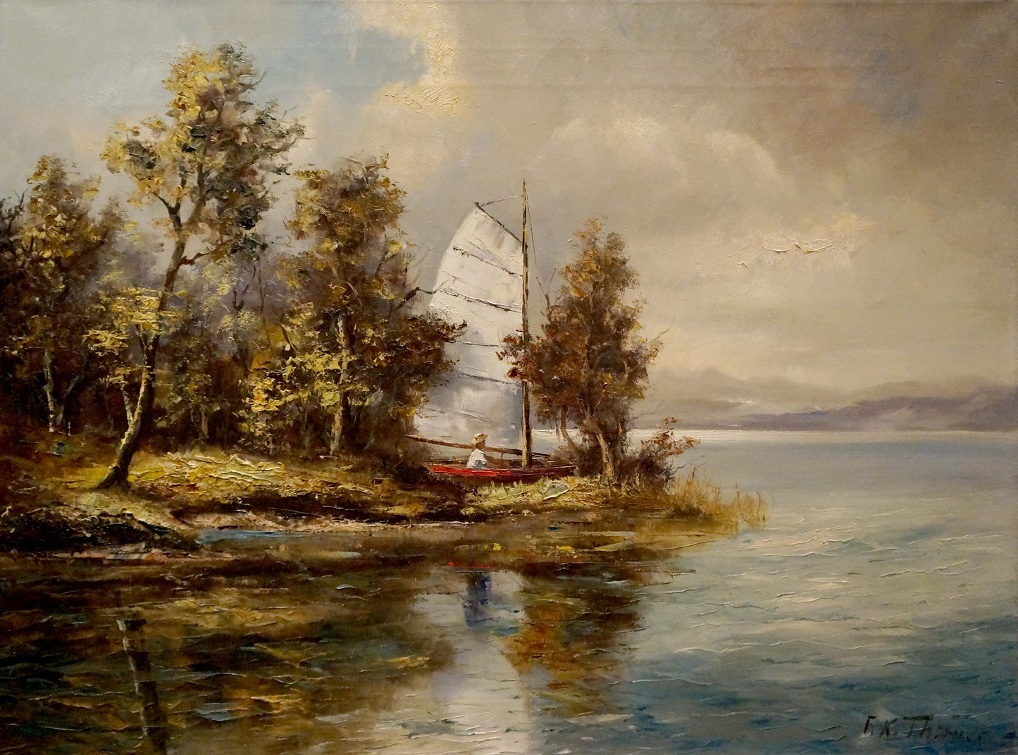 Oil painting Boat near the shore