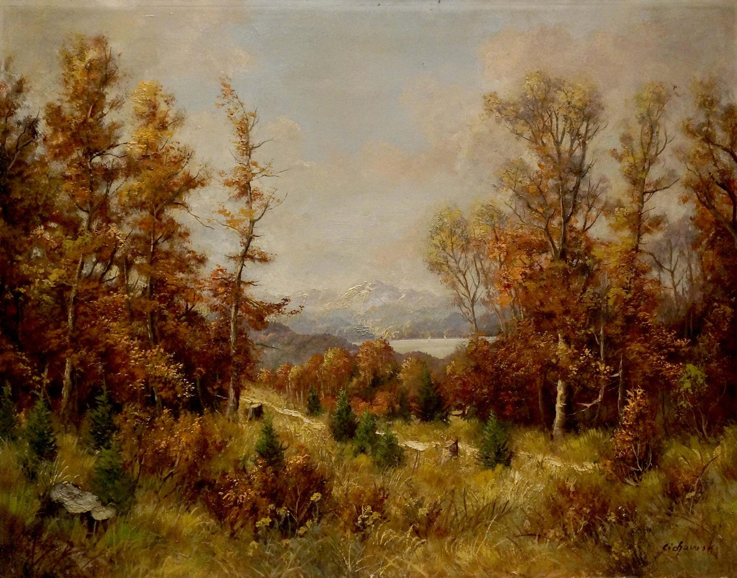 Oil painting Fall Foliage in the Mountains European artist