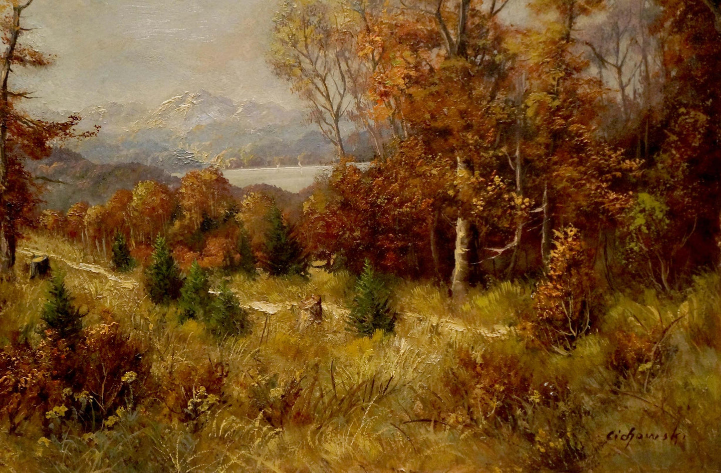 Oil painting Fall Foliage in the Mountains European artist