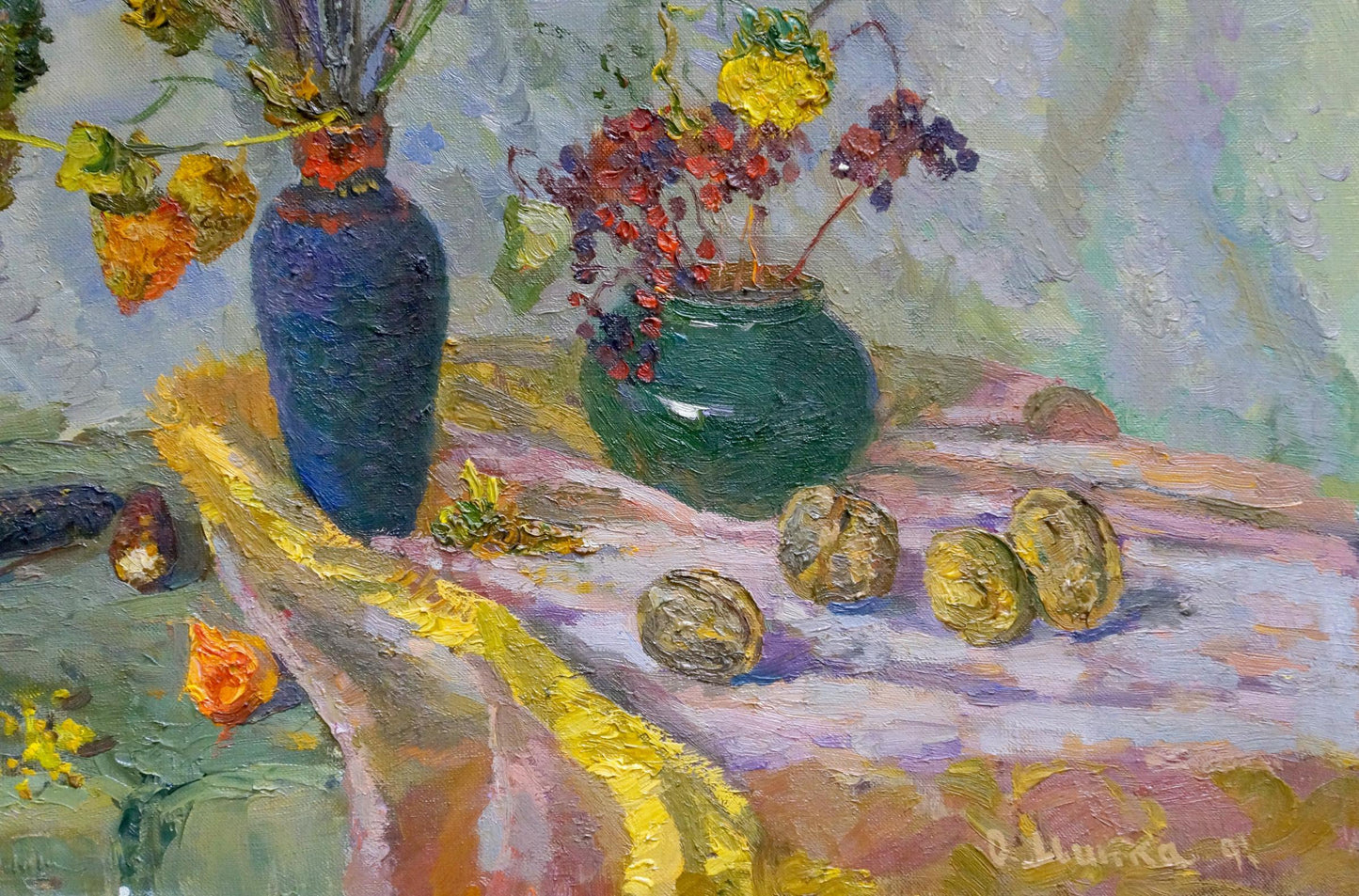 Dry flowers are depicted in Alexander Fedorovich Mynka's oil painting