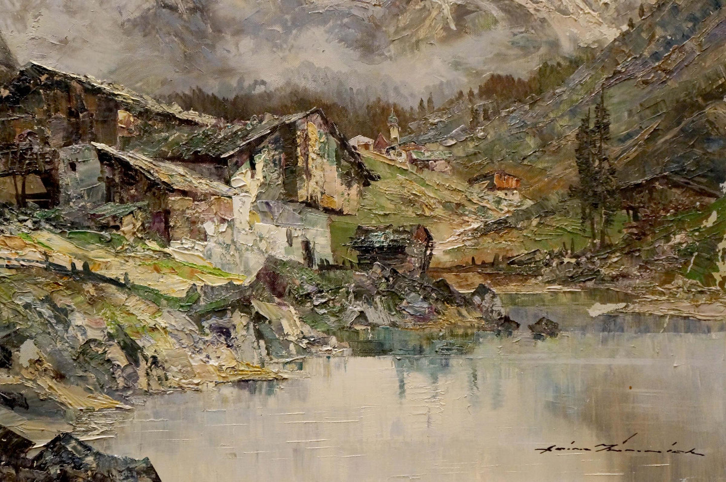 Oil painting Landscape of the village European artist