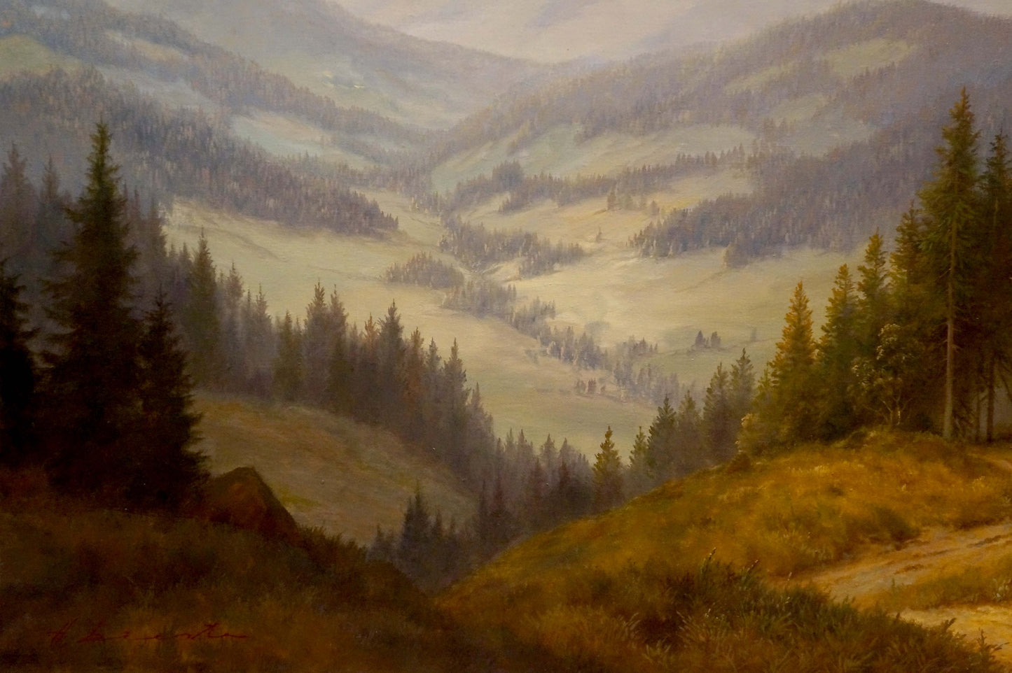 Oil painting Mountain Forest European artist