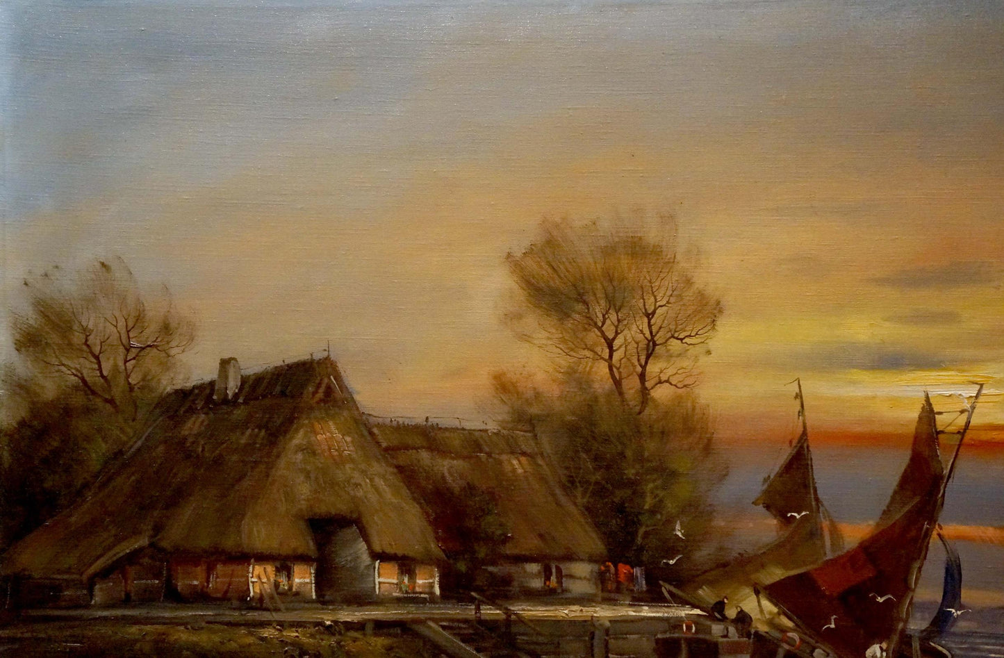 Oil painting Seaside Sundown Unknown artist