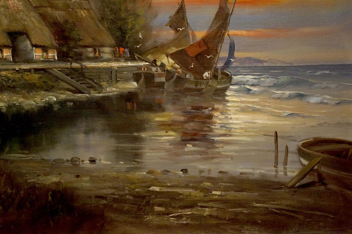 Oil painting Seaside Sundown Unknown artist