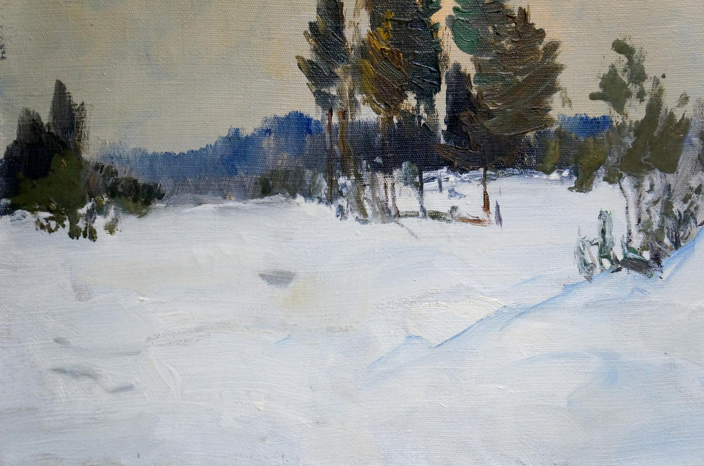 Oil painting Large snowdrifts in the forest Unknown artist
