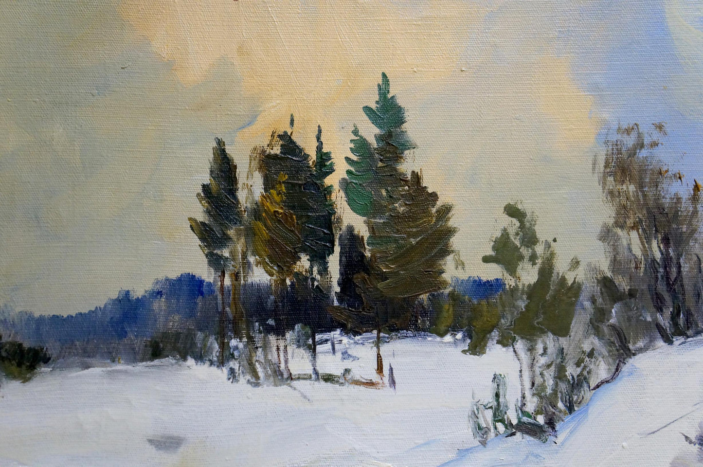 Oil painting Large snowdrifts in the forest Unknown artist