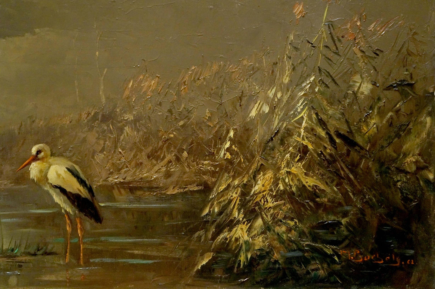 Oil painting Herons on the shore