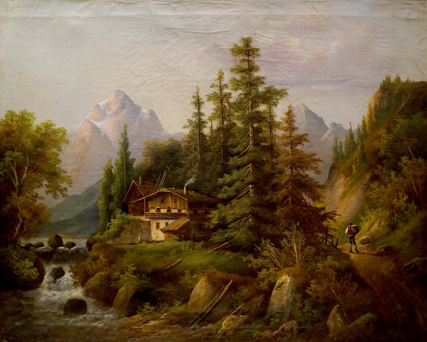 Oil painting Lonely house in the forest A. Webster