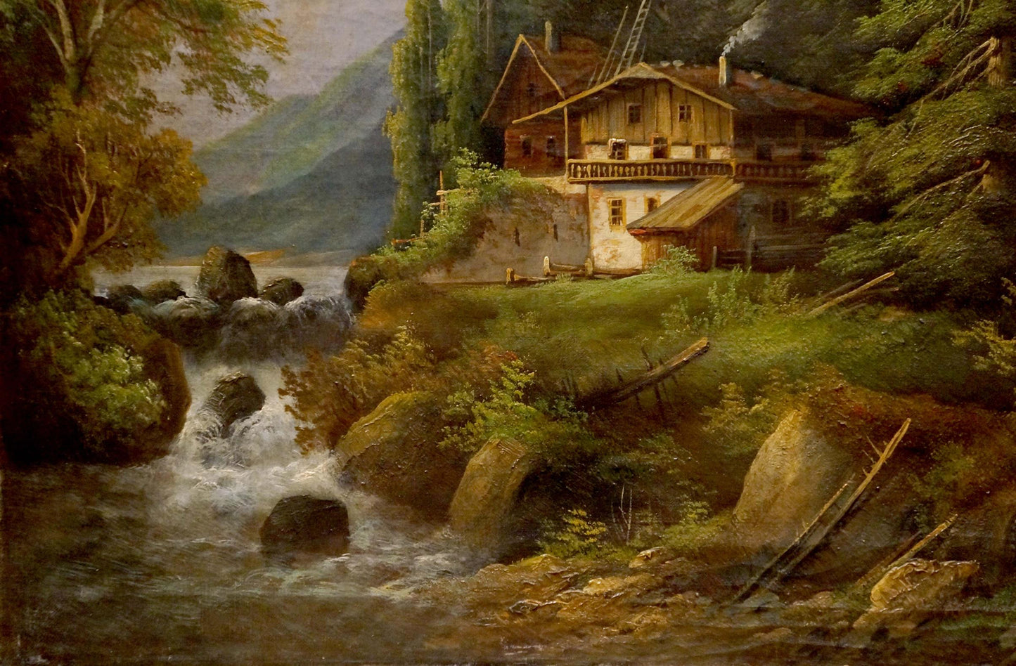 Oil painting Lonely house in the forest A. Webster